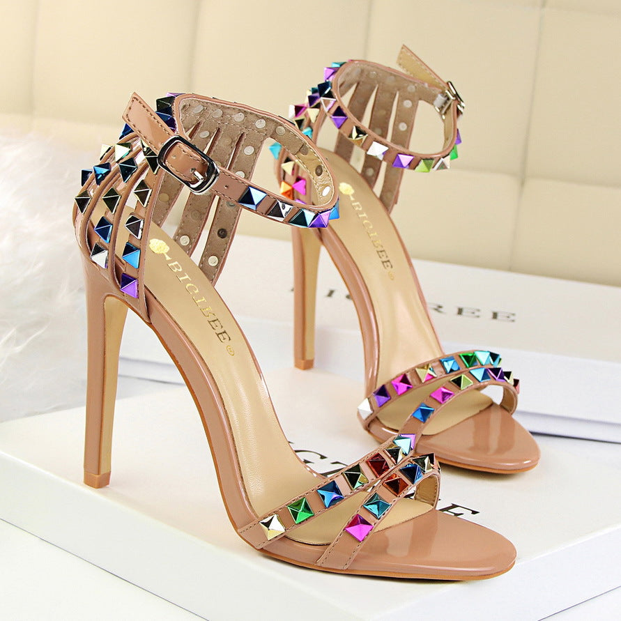 Prism Studded Roman Cut-Out Heels