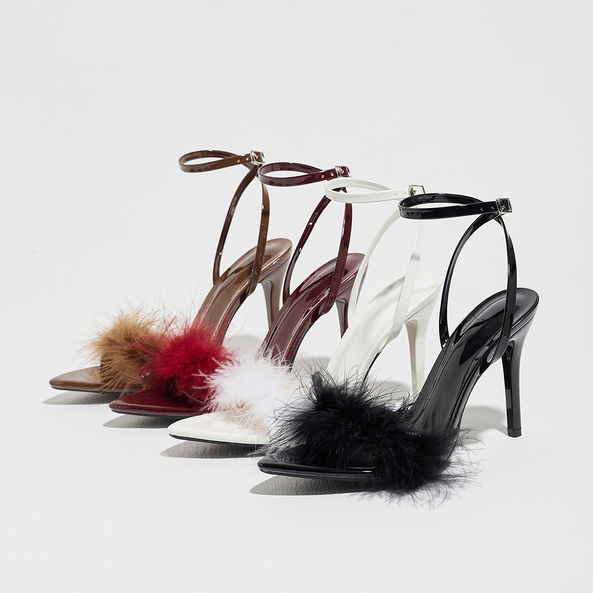 Feather & Fur Open-Toe Stilettos