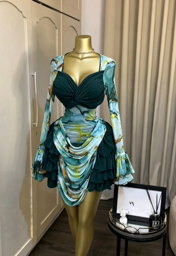 The Sienna Marbel Flare Mini Dress