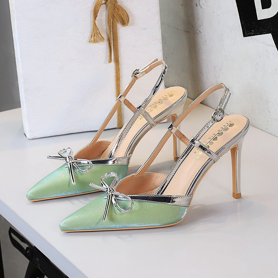 Celeste Metallic Trim Bow Slingbacks