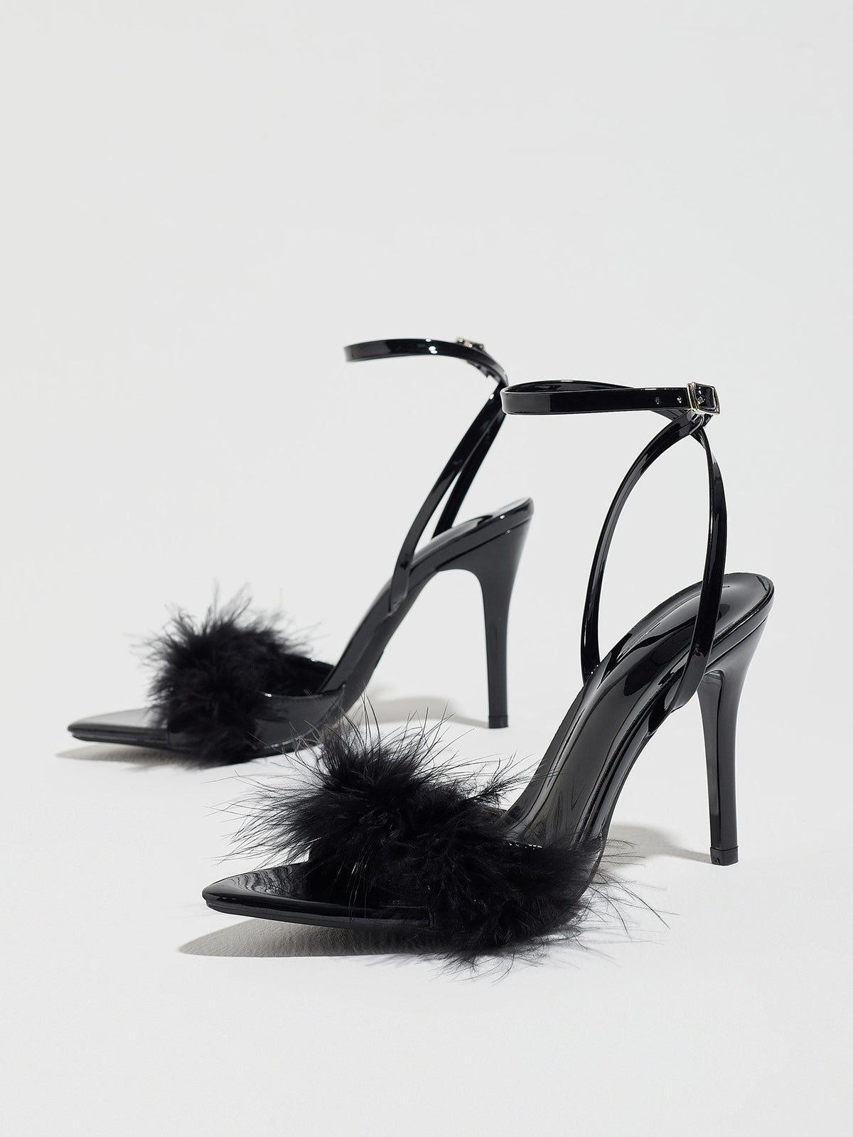 Feather & Fur Open-Toe Stilettos