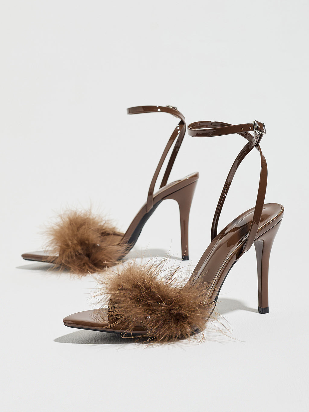 Feather & Fur Open-Toe Stilettos