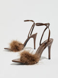 Feather & Fur Open-Toe Stilettos