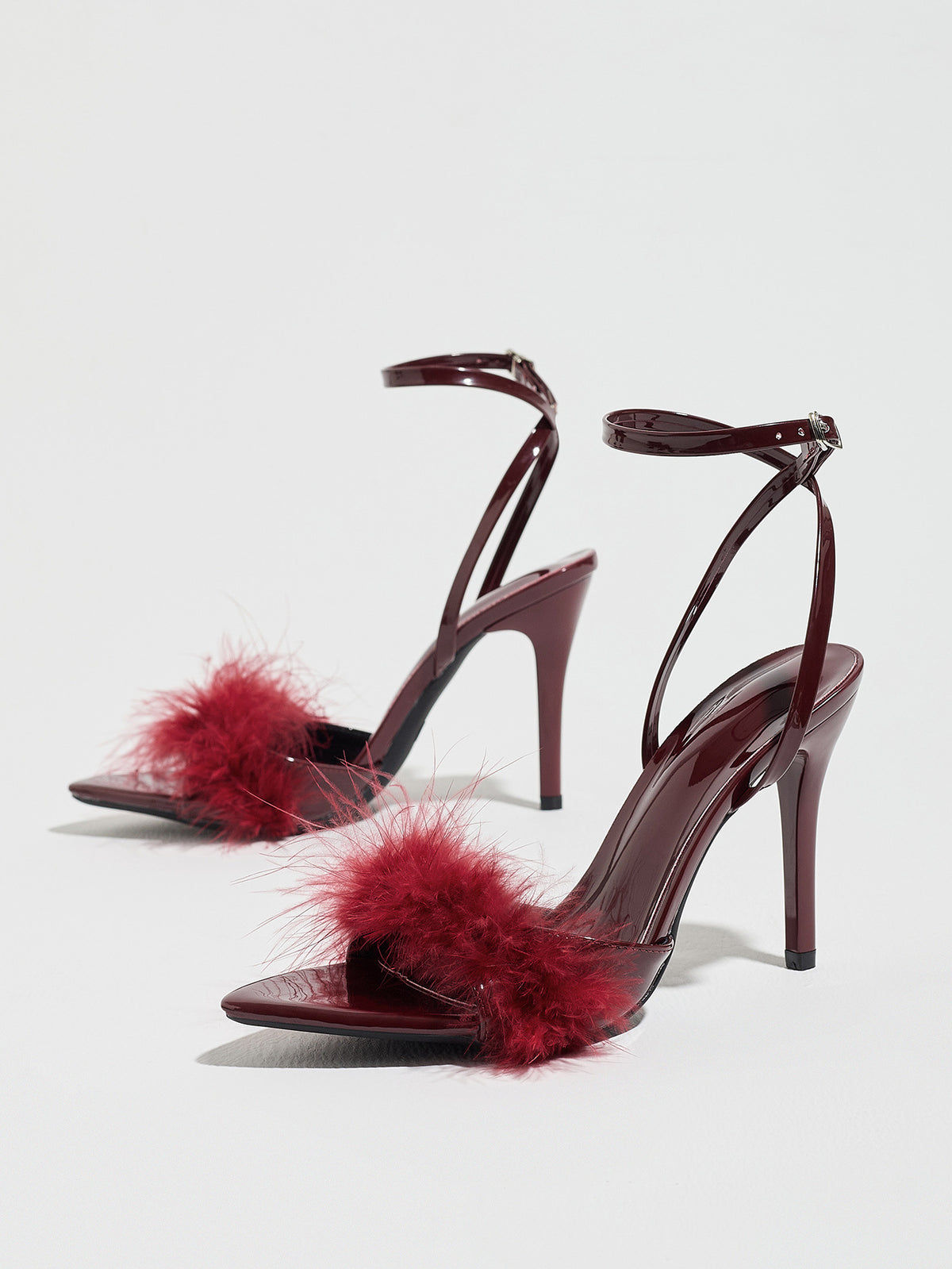 Feather & Fur Open-Toe Stilettos