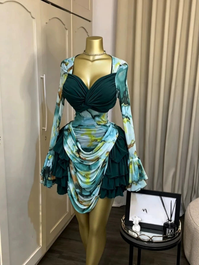 The Sienna Marbel Flare Mini Dress