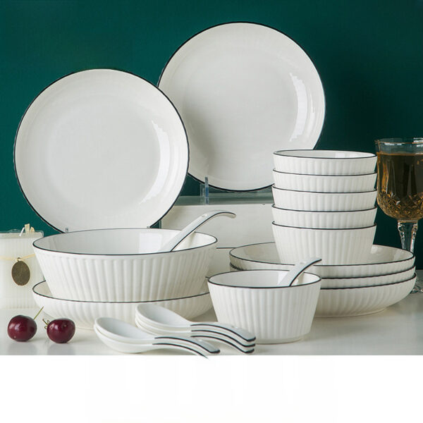 Vertical pattern anti-slip simple light luxury household ceramic tableware set dishes and saucers, noodles, soup bowls, fish plates, free combination gifts - Image 2