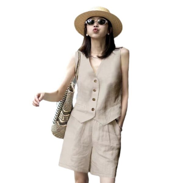 linen suit vest shorts set - Image 5