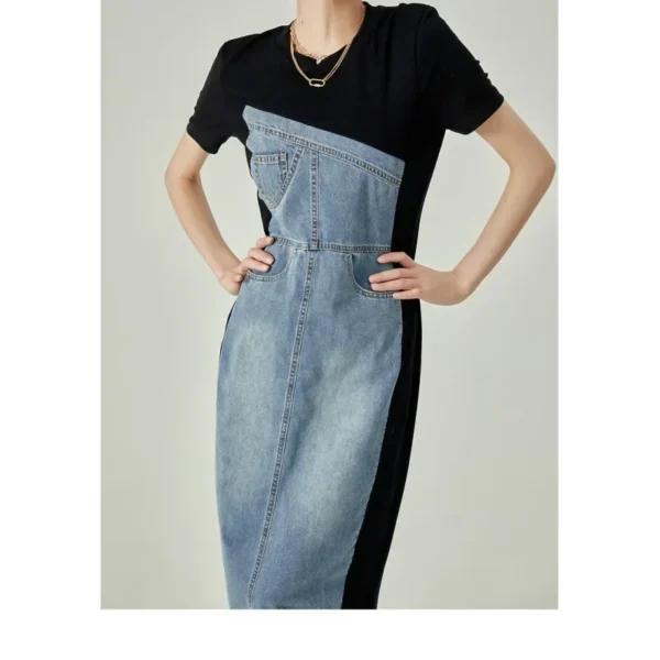 European station denim patchwork dress - Image 2