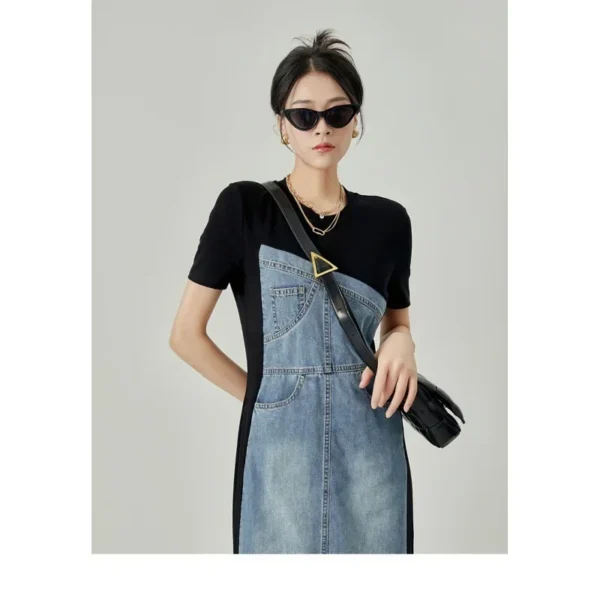 European station denim patchwork dress - Image 4