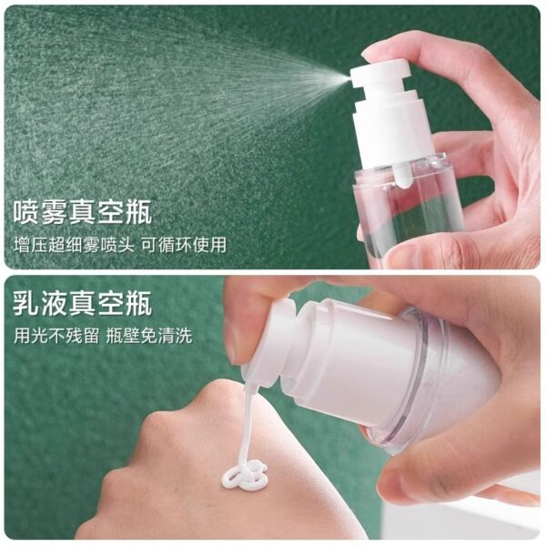 Vacuum dispensing bottles, portable press travel spray bottles, travel lotion, cosmetics, foundation, samples, empty bottles - Image 3