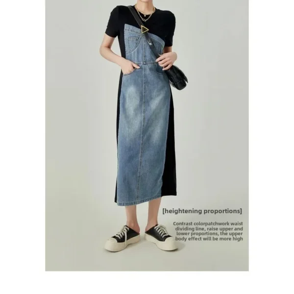 European station denim patchwork dress - Image 3