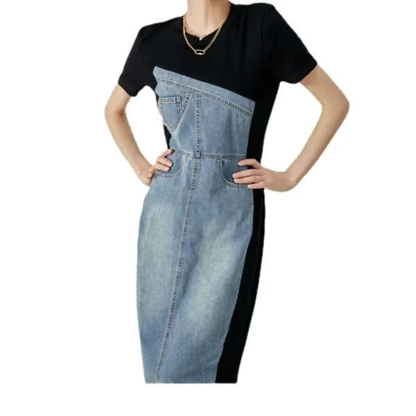 European station denim patchwork dress - Image 5