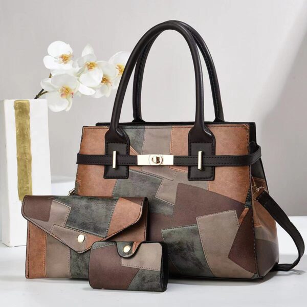 Three-piece set of handbag stitching large capacity women's shoulder crossbody bag commuter tote bags - Image 2