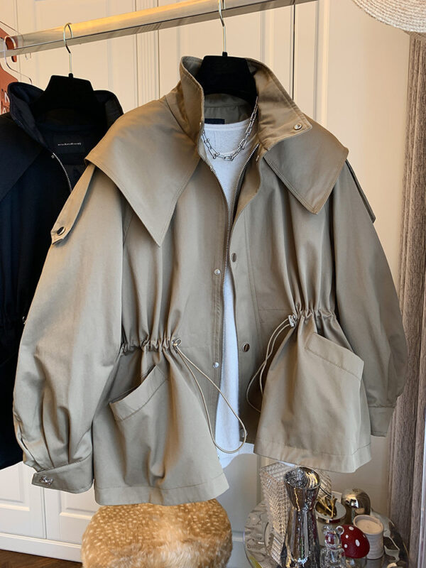 Female Casual Drawstring Waist Windbreaker Jacket