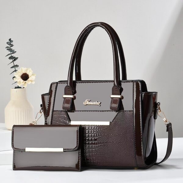 Crocodile pattern shiny leather two-piece set bag - Image 2