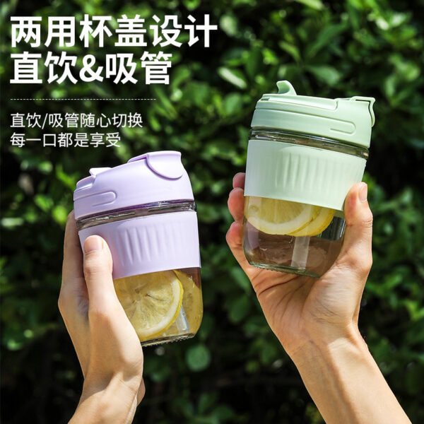 Portable glass water cup with straw - Image 2