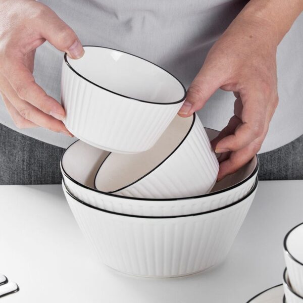 Vertical pattern anti-slip simple light luxury household ceramic tableware set dishes and saucers, noodles, soup bowls, fish plates, free combination gifts - Image 5