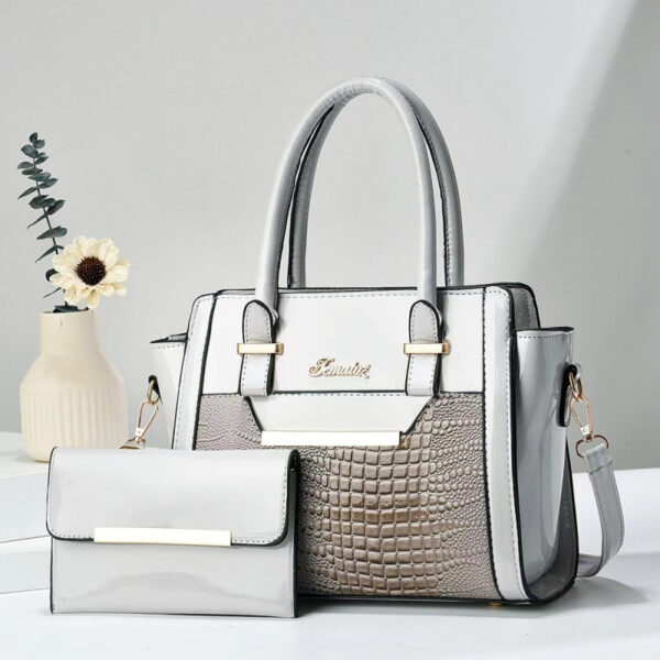 Crocodile pattern shiny leather two-piece set bag - Image 4