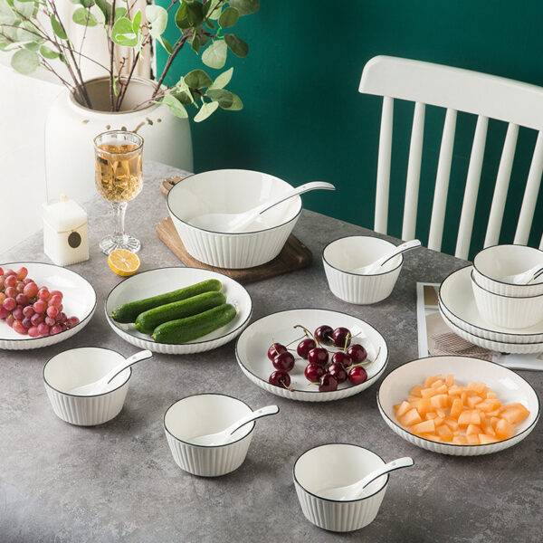 Vertical pattern anti-slip simple light luxury household ceramic tableware set dishes and saucers, noodles, soup bowls, fish plates, free combination gifts - Image 3
