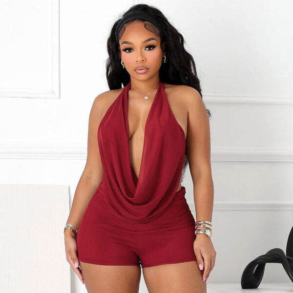 New sexy halter-neck strap backless top shorts two-piece suit