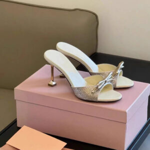 Bow rhinestone flip-flop sandals for women to wear 2025 summer new black round toe open toe temperament high heels