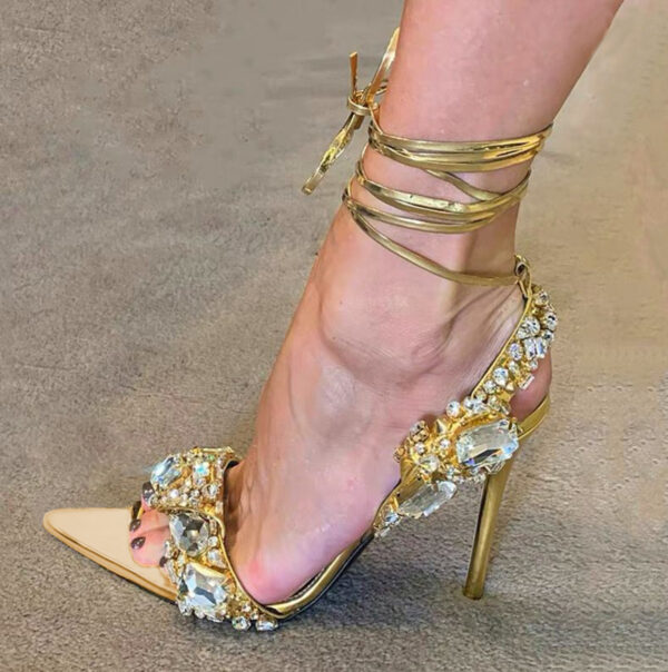 sexy cross strap rhinestone open toe heels