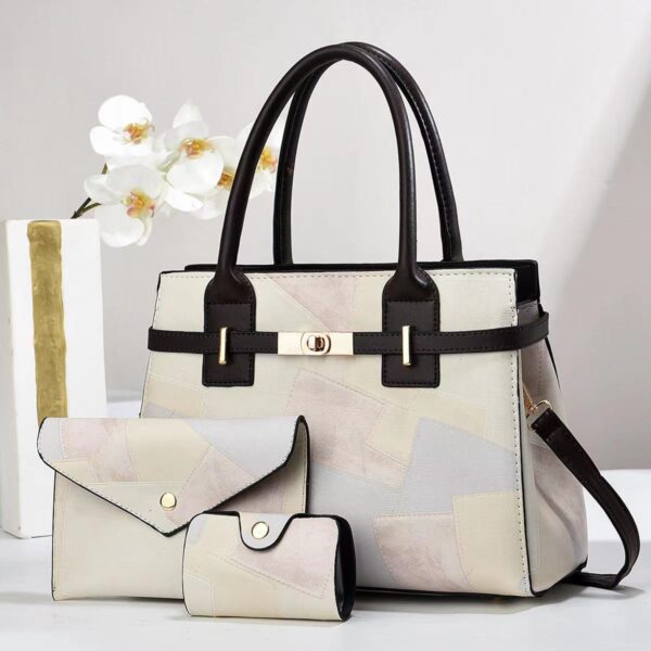 Three-piece set of handbag stitching large capacity women's shoulder crossbody bag commuter tote bags - Image 4