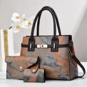 Three-piece set of handbag stitching large capacity women's shoulder crossbody bag commuter tote bags