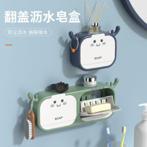 Soap Dish Bathroom Punch Free Wall Mounted Drain Shelf Cartoon Antler Flap Bathroom Toilet Storage Box
