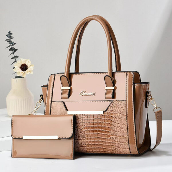 Crocodile pattern shiny leather two-piece set bag - Image 3