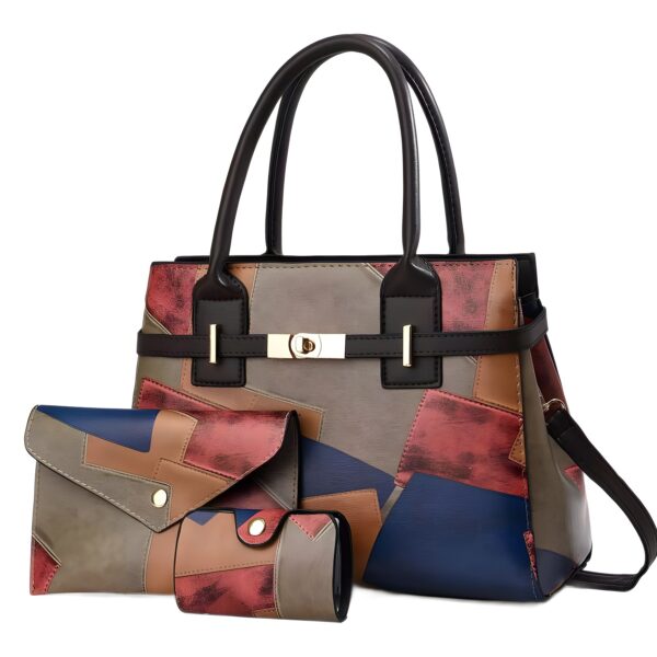 Three-piece set of handbag stitching large capacity women's shoulder crossbody bag commuter tote bags - Image 5