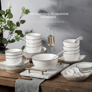 Vertical pattern anti-slip simple light luxury household ceramic tableware set dishes and saucers, noodles, soup bowls, fish plates, free combination gifts