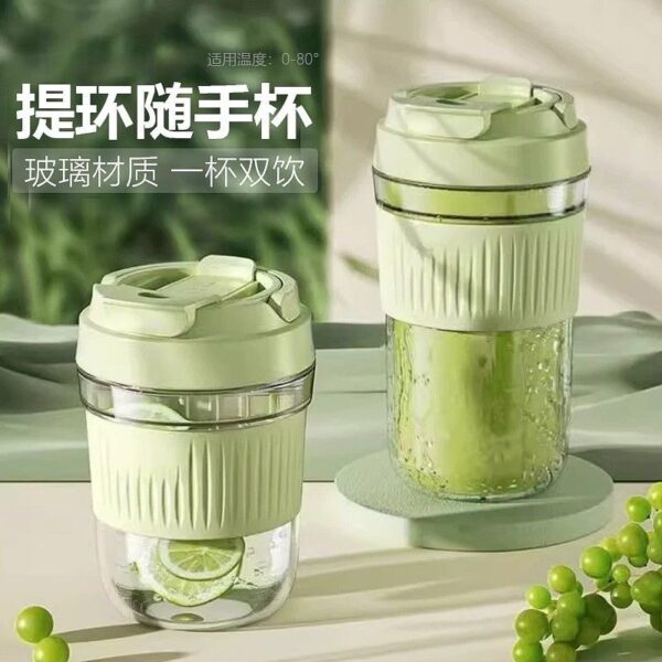 Portable glass water cup with straw