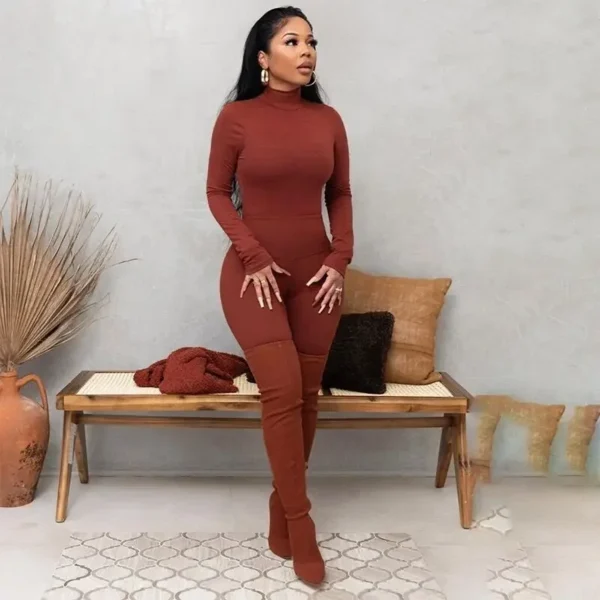 new tight high neck long sleeve two-piece - Image 3