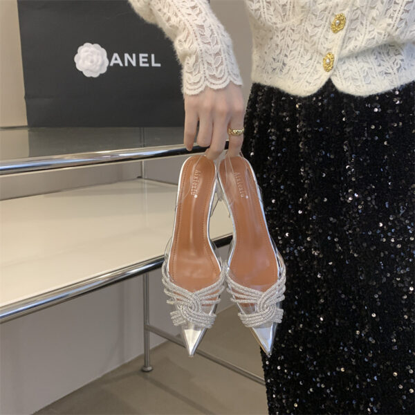 2025 New Four Seasons Shoes Glass Heel Crystal Heel Rhinestone Buckle Transparent Women's Toe Shoes Pointed Toe Empty Sandals - Image 2