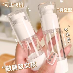 Vacuum dispensing bottles, portable press travel spray bottles, travel lotion, cosmetics, foundation, samples, empty bottles