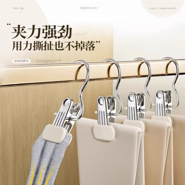 Trouser clips, household seamless pants, hangers, hanging skirts, special wardrobes, storage artifacts, stainless steel, multi-functional with hooks - Image 3