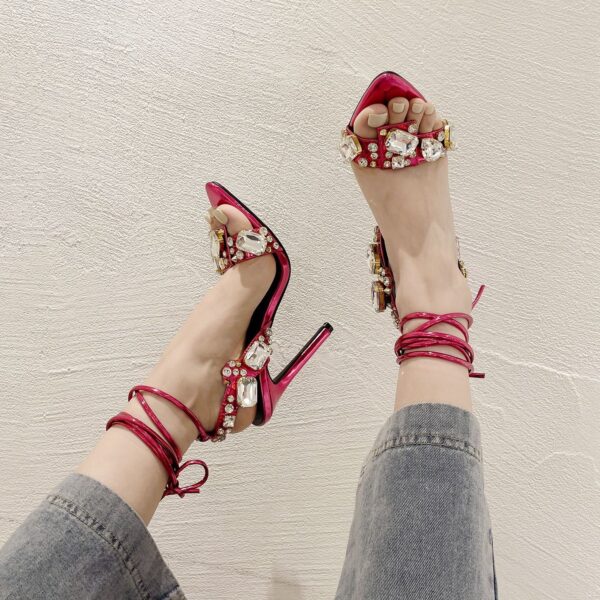 sexy cross strap rhinestone open toe heels - Image 4
