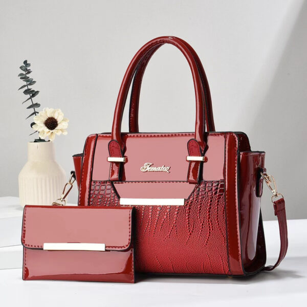 Crocodile pattern shiny leather two-piece set bag