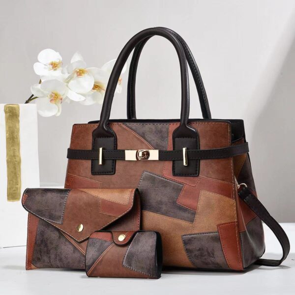 Three-piece set of handbag stitching large capacity women's shoulder crossbody bag commuter tote bags - Image 3