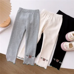 Girls bear cherry print leggings foreign baby wear pants small and medium-sized children's trousers