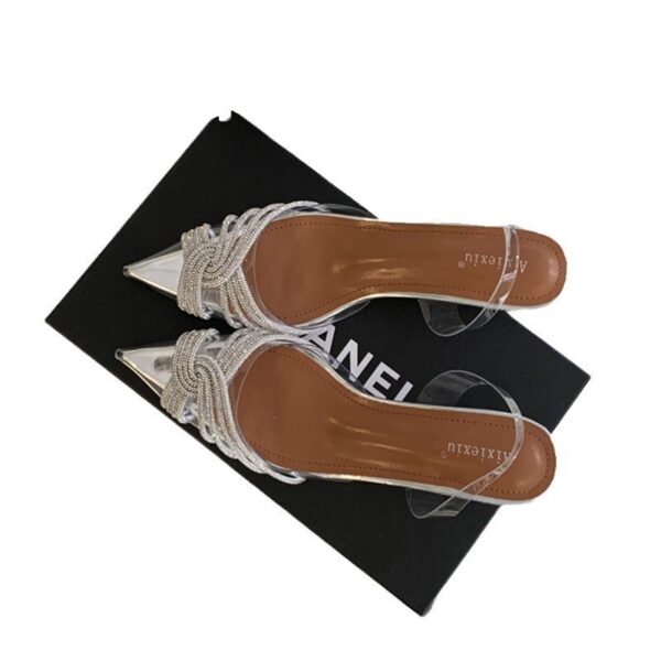 2025 New Four Seasons Shoes Glass Heel Crystal Heel Rhinestone Buckle Transparent Women's Toe Shoes Pointed Toe Empty Sandals - Image 5