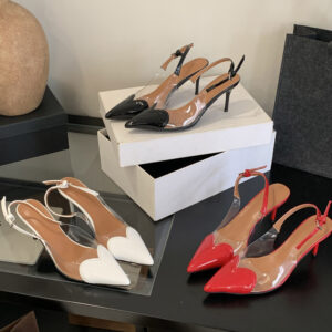 Baotou Sandals Women's Summer 2024 Europe and America Love 7CM Baotou Medium High Heel French Pointed Toe Sandals with Skirt