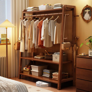 Solid wood coat rack floor-to-ceiling bedroom hanger