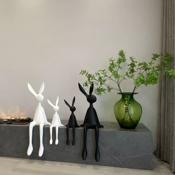 Simple modern black and white long-eared rabbit ornaments - Image 2