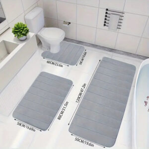 Three-piece anti-slip bathroom absorbent floor mat