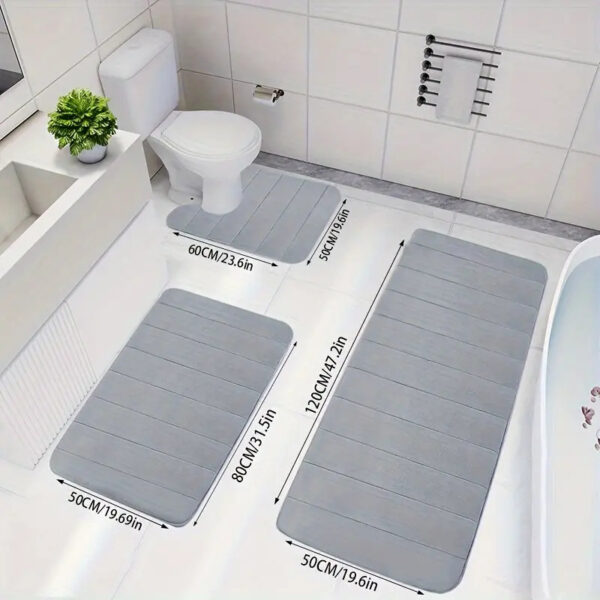 Three-piece anti-slip bathroom absorbent floor mat