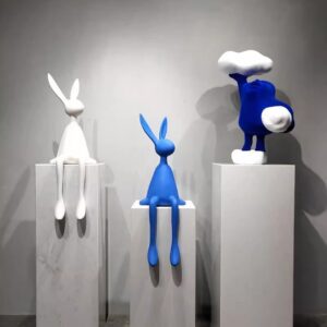 Simple modern black and white long-eared rabbit ornaments