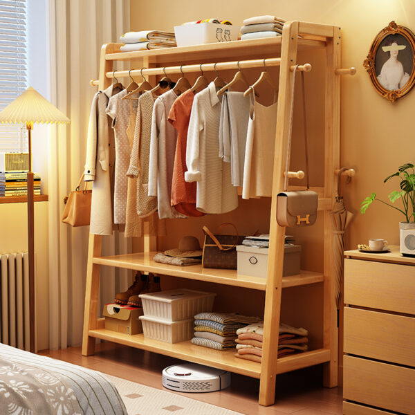 Solid wood coat rack floor-to-ceiling bedroom hanger - Image 3